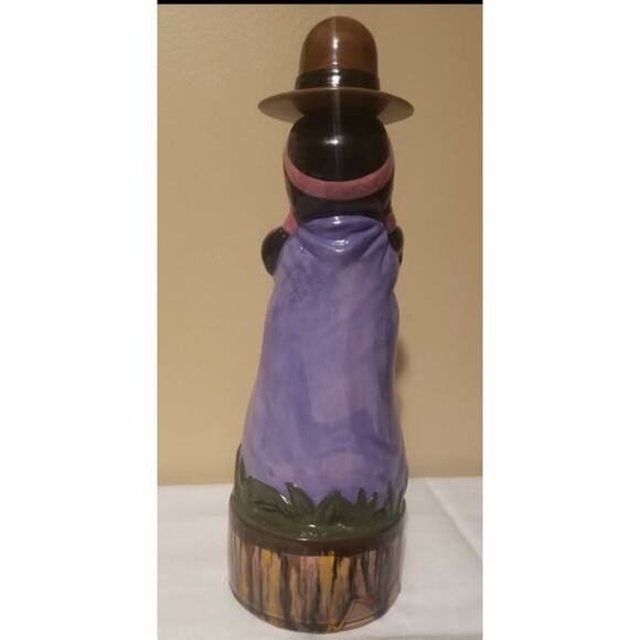 Vintage 2 Pc Decanter FIRE WATER 1970s Hand Painted Indian Ceramic Hat Lid Bar - Picture 3 of 9